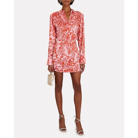 Alexis Prima Abstract Crepe Mini Shirt Dress in Vermilli Size Medium - Picture 1 of 14